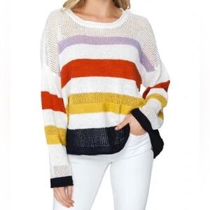 FATE White Striped Loose Knit Lightweight Long Sleeve Sweater Size Large